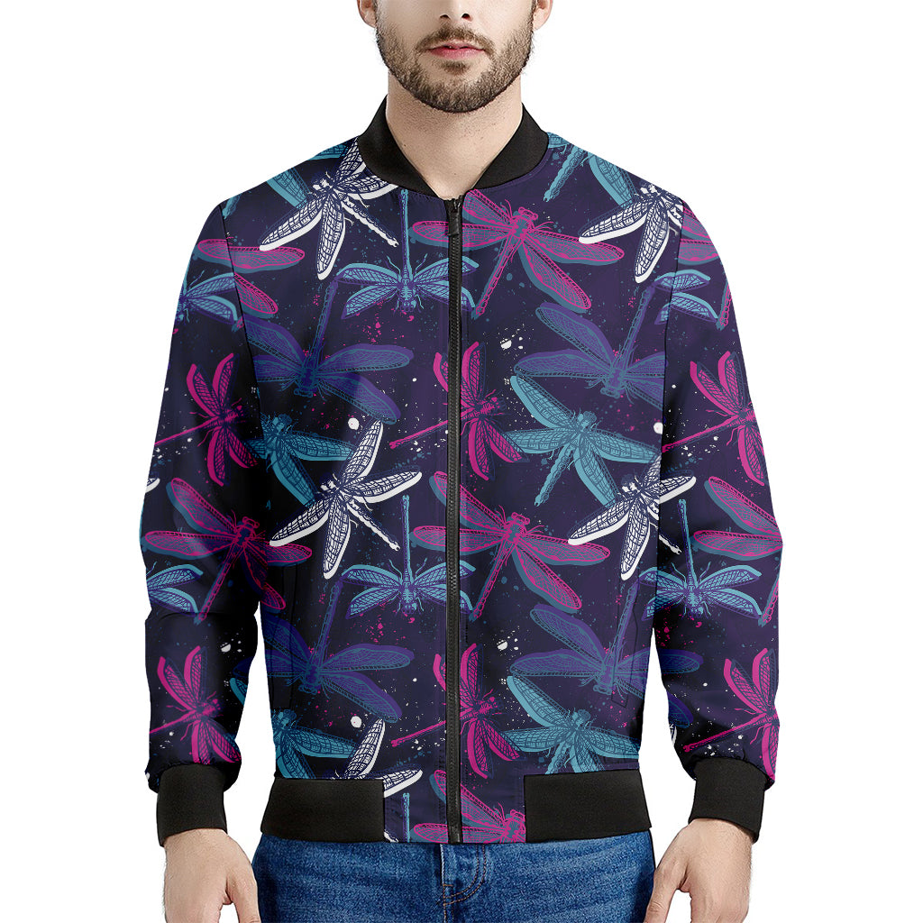 Trippy Dragonfly Pattern Print Men's Bomber Jacket