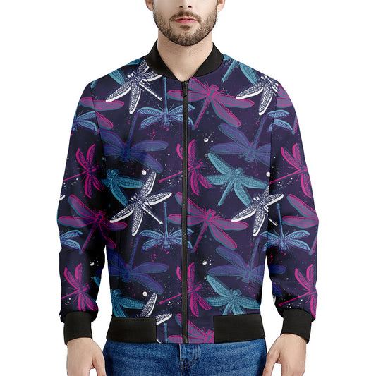 Trippy Dragonfly Pattern Print Men's Bomber Jacket