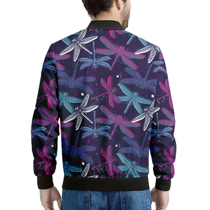 Trippy Dragonfly Pattern Print Men's Bomber Jacket