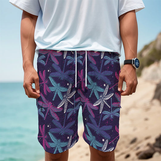Trippy Dragonfly Pattern Print Men's Cargo Shorts