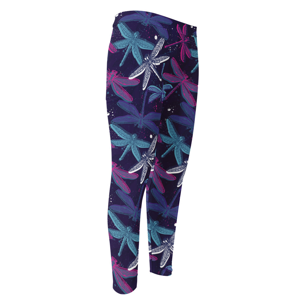 Trippy Dragonfly Pattern Print Men's Compression Pants