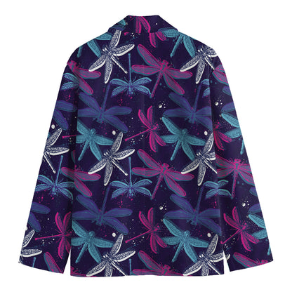 Trippy Dragonfly Pattern Print Men's Cotton Blazer