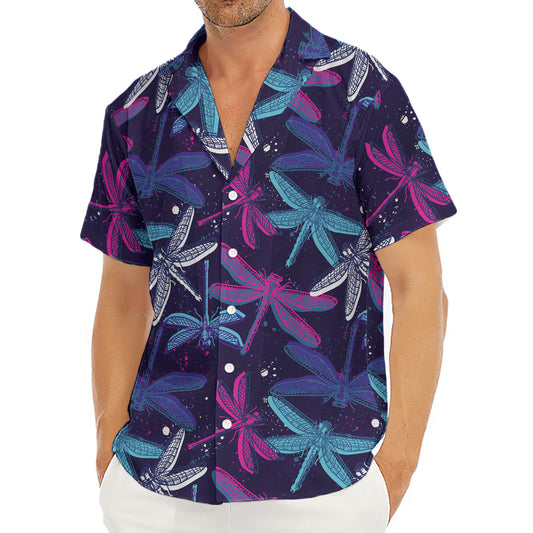 Trippy Dragonfly Pattern Print Men's Deep V-Neck Shirt