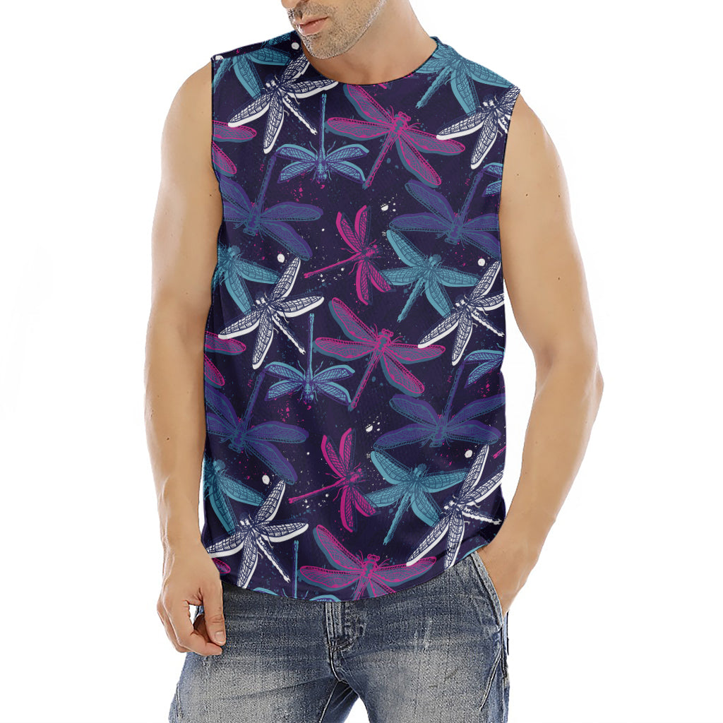 Trippy Dragonfly Pattern Print Men's Fitness Tank Top