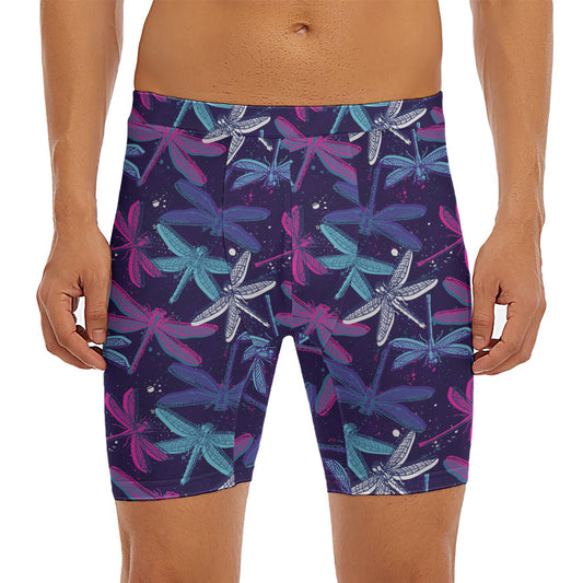 Trippy Dragonfly Pattern Print Men's Long Boxer Briefs