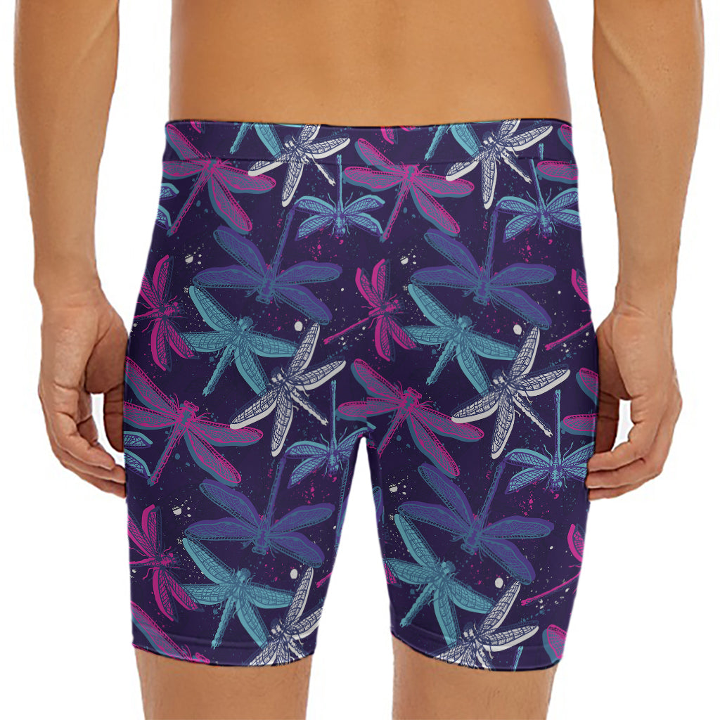 Trippy Dragonfly Pattern Print Men's Long Boxer Briefs