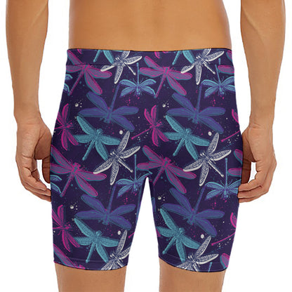 Trippy Dragonfly Pattern Print Men's Long Boxer Briefs