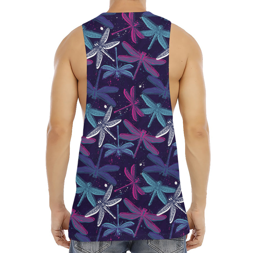 Trippy Dragonfly Pattern Print Men's Muscle Tank Top