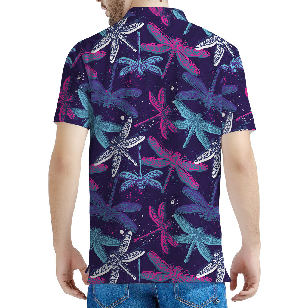 Trippy Dragonfly Pattern Print Men's Polo Shirt