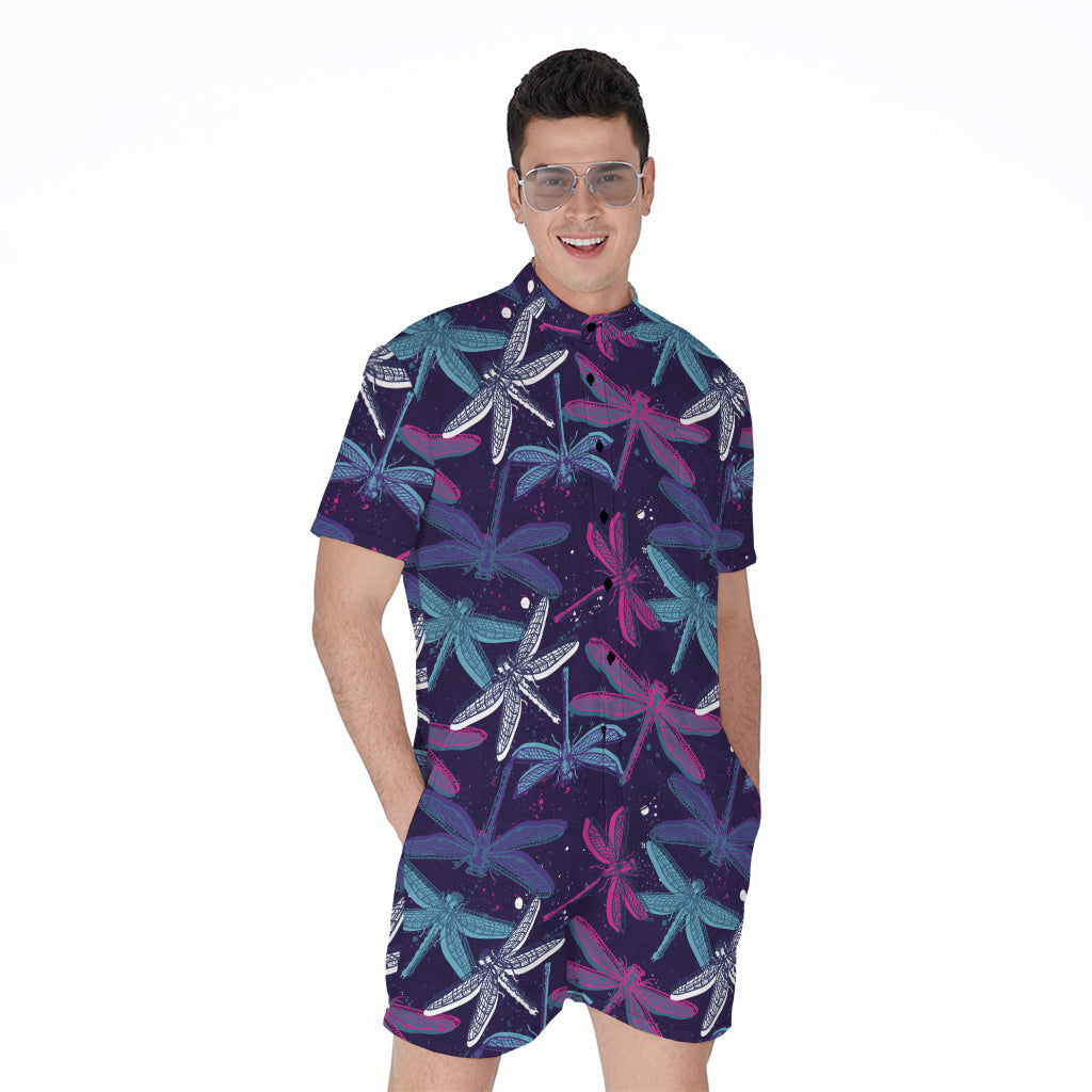 Trippy Dragonfly Pattern Print Men's Rompers
