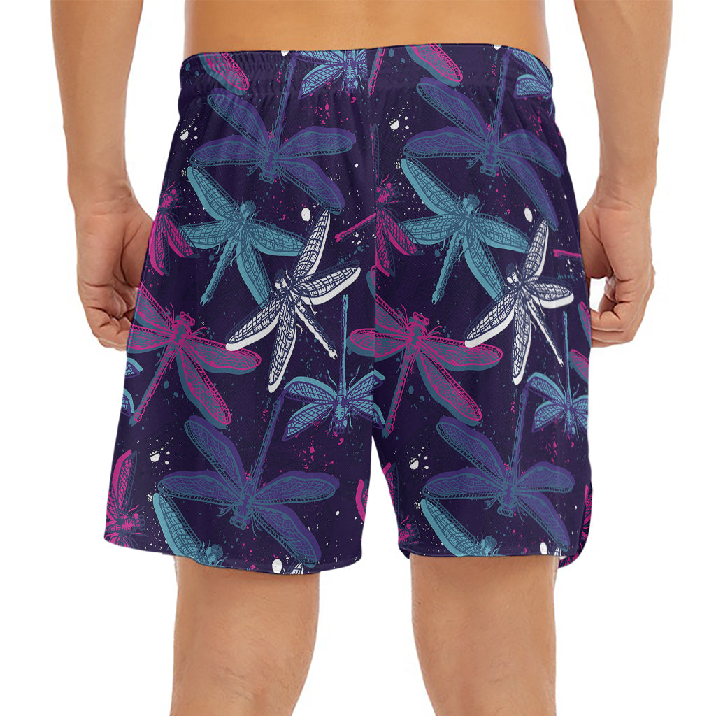 Trippy Dragonfly Pattern Print Men's Split Running Shorts