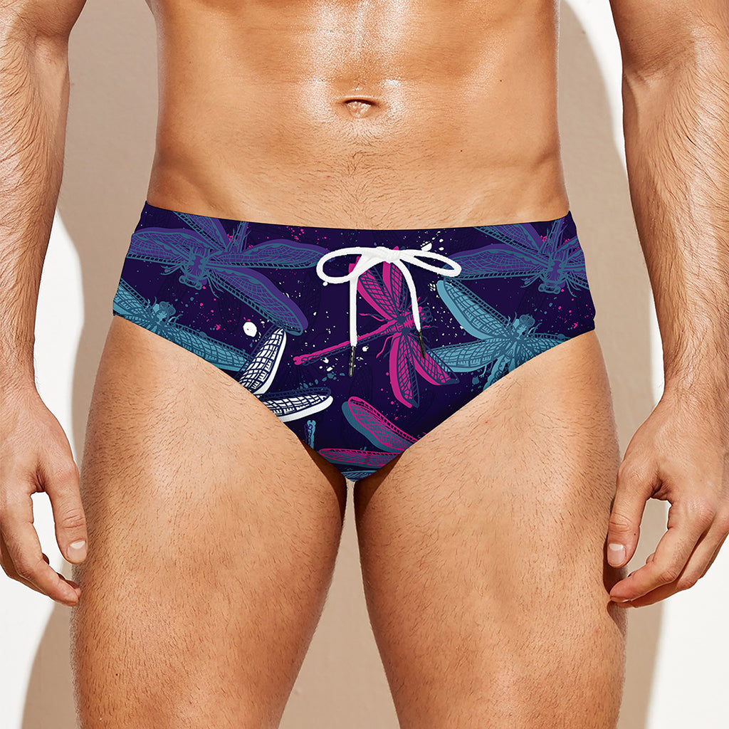 Trippy Dragonfly Pattern Print Men's Swim Briefs