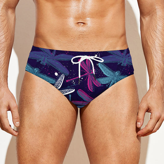 Trippy Dragonfly Pattern Print Men's Swim Briefs