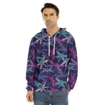 Trippy Dragonfly Pattern Print Men's Velvet Pullover Hoodie