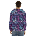 Trippy Dragonfly Pattern Print Men's Velvet Pullover Hoodie
