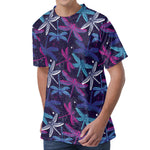 Trippy Dragonfly Pattern Print Men's Velvet T-Shirt