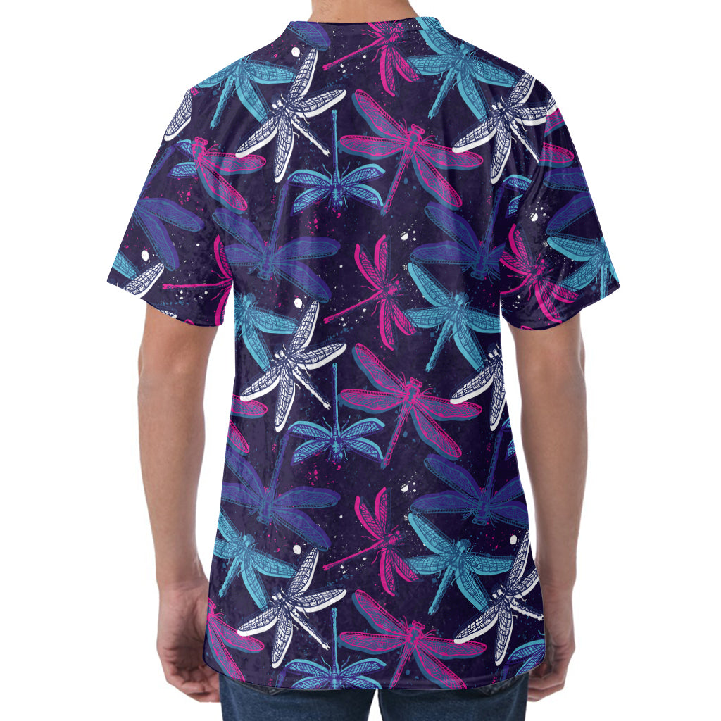 Trippy Dragonfly Pattern Print Men's Velvet T-Shirt