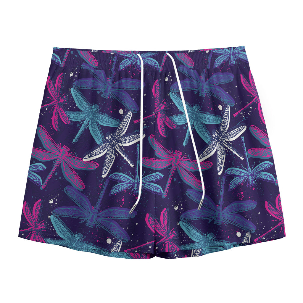 Trippy Dragonfly Pattern Print Mesh Shorts
