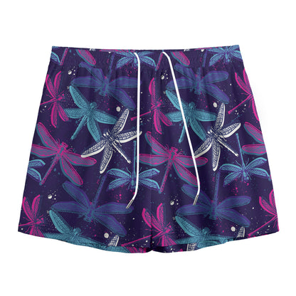Trippy Dragonfly Pattern Print Mesh Shorts