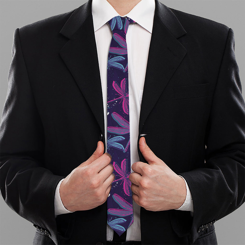 Trippy Dragonfly Pattern Print Necktie