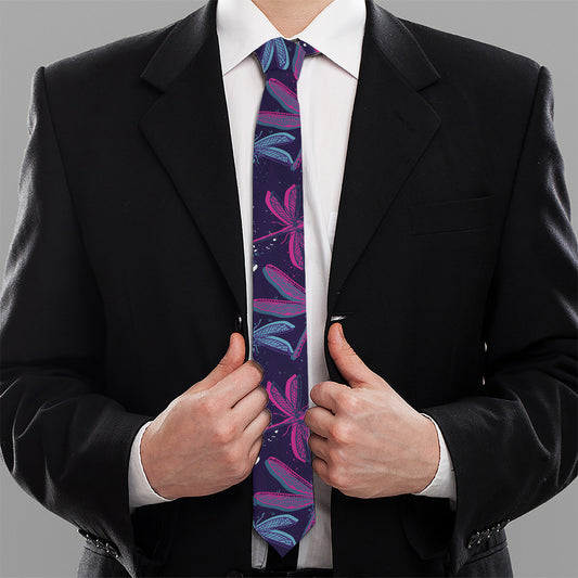 Trippy Dragonfly Pattern Print Necktie