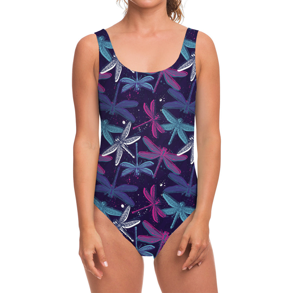 Trippy Dragonfly Pattern Print One Piece Swimsuit