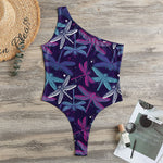Trippy Dragonfly Pattern Print One Shoulder Bodysuit