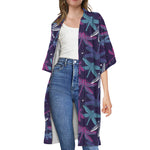 Trippy Dragonfly Pattern Print Open Front Beach Cover Up