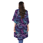 Trippy Dragonfly Pattern Print Open Front Beach Cover Up