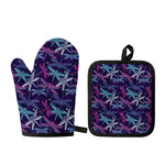 Trippy Dragonfly Pattern Print Oven Mitt And Pot Holder Set