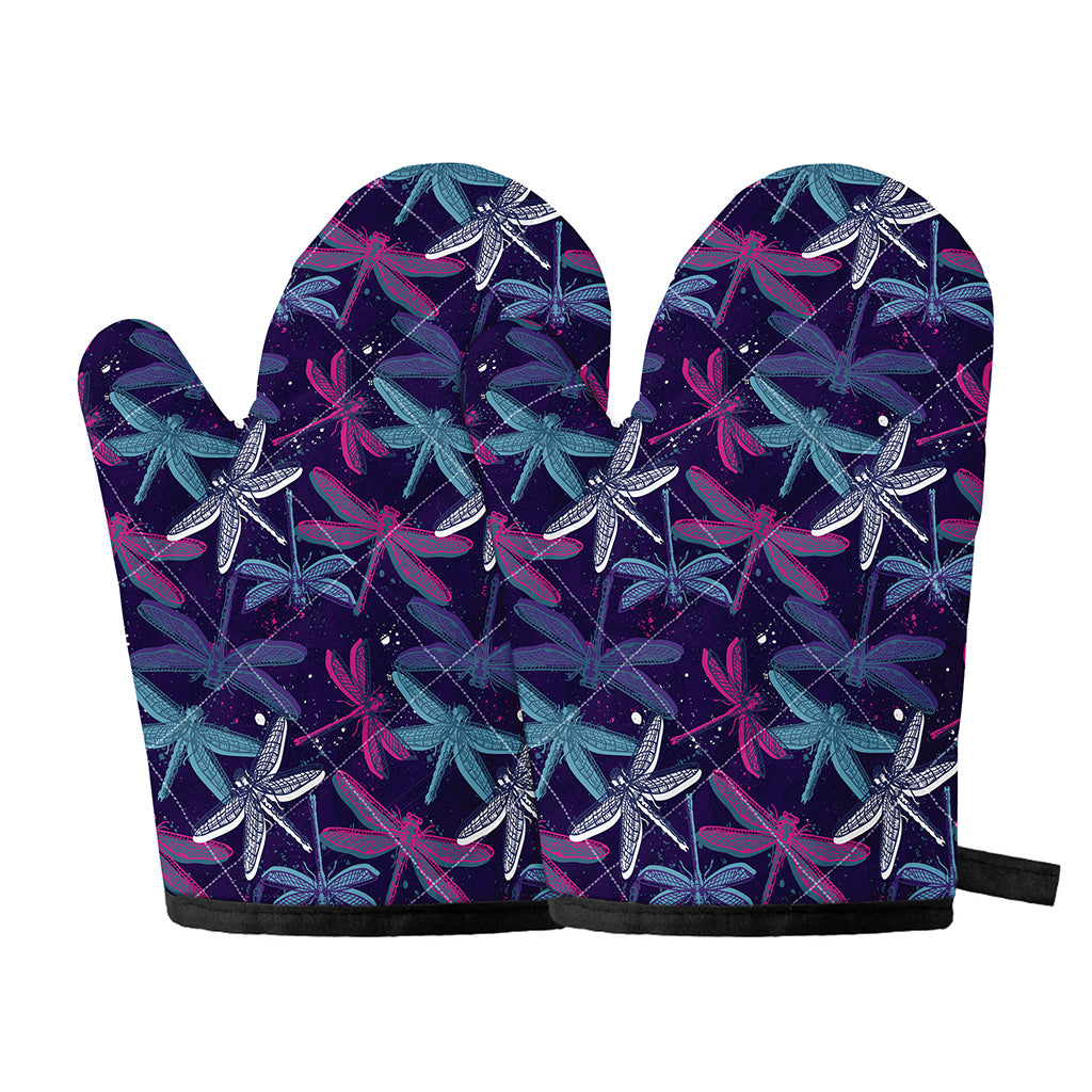 Trippy Dragonfly Pattern Print Oven Mitts