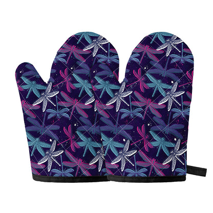 Trippy Dragonfly Pattern Print Oven Mitts