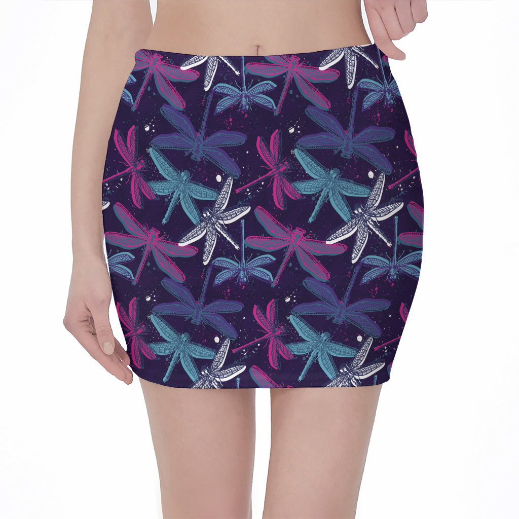 Trippy Dragonfly Pattern Print Pencil Mini Skirt
