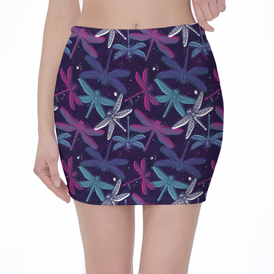 Trippy Dragonfly Pattern Print Pencil Mini Skirt