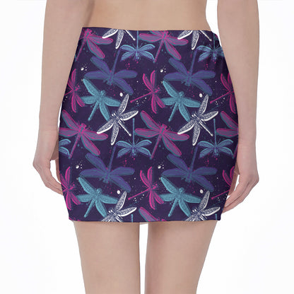 Trippy Dragonfly Pattern Print Pencil Mini Skirt