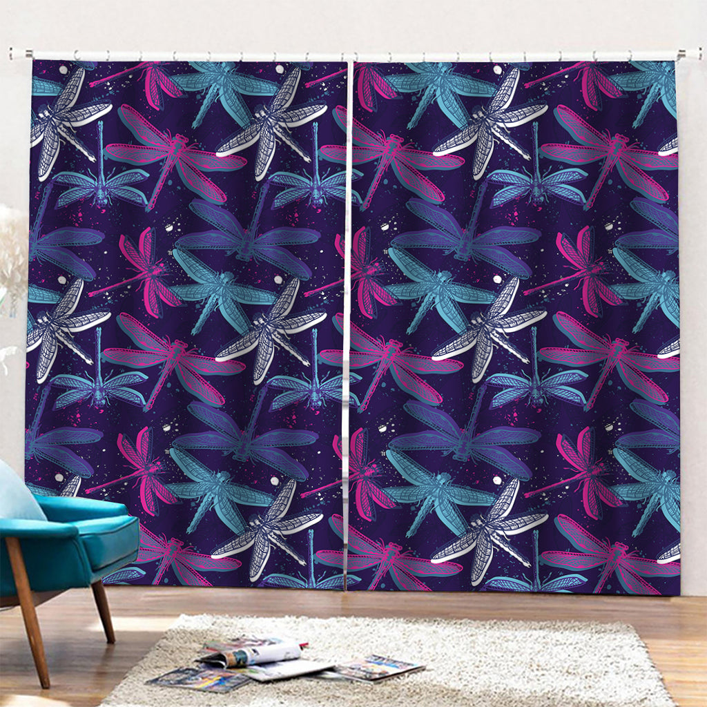 Trippy Dragonfly Pattern Print Pencil Pleat Curtains