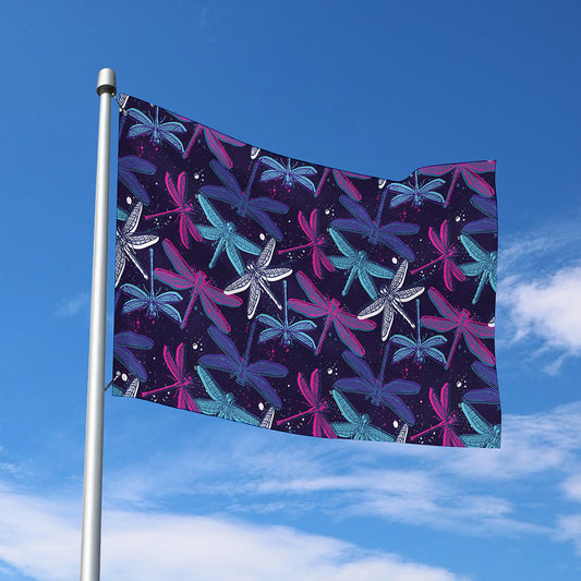Trippy Dragonfly Pattern Print Polyester Flag