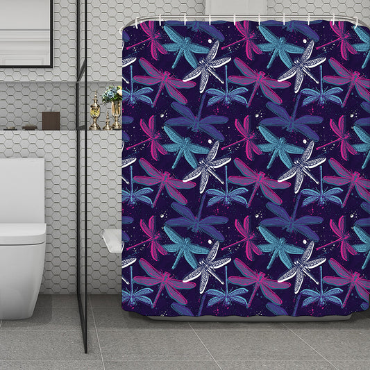Trippy Dragonfly Pattern Print Polyester Shower Curtain