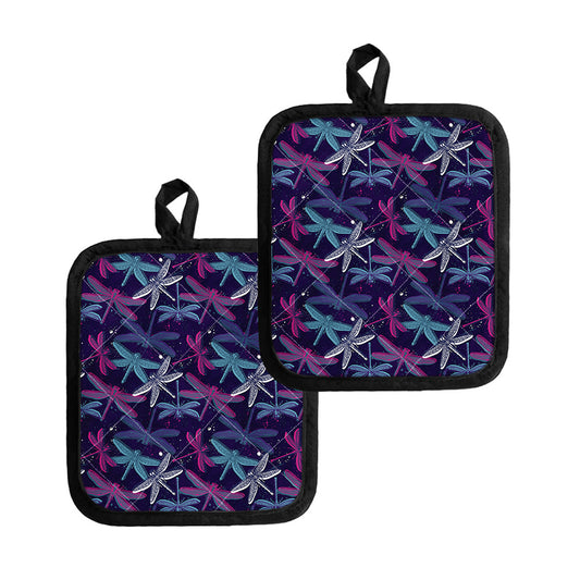 Trippy Dragonfly Pattern Print Pot Holders