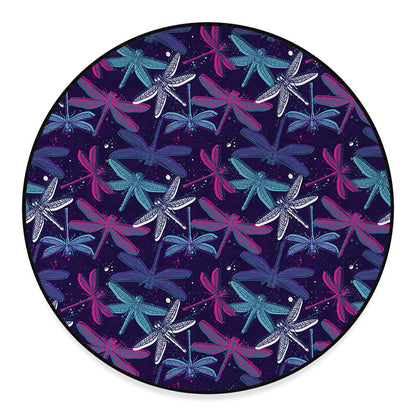 Trippy Dragonfly Pattern Print Round Floor Mat
