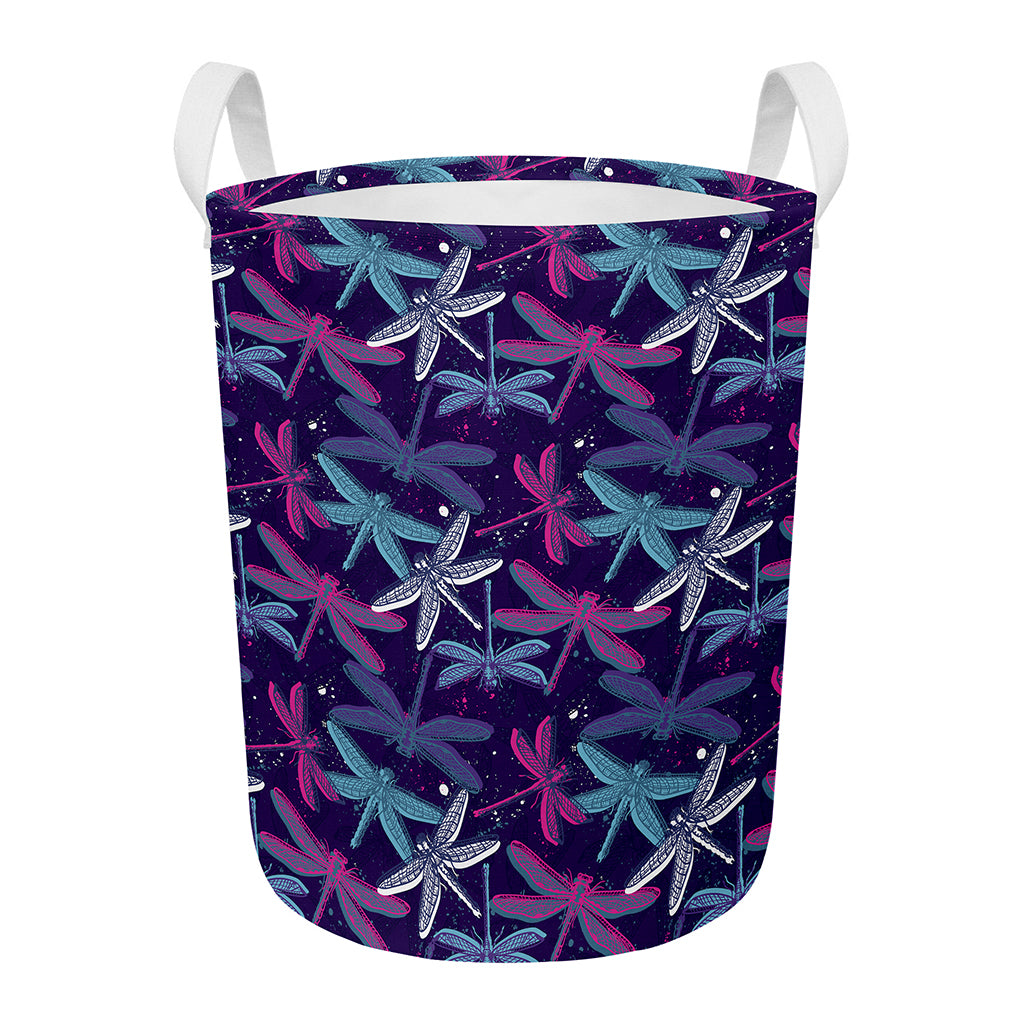 Trippy Dragonfly Pattern Print Round Laundry Basket