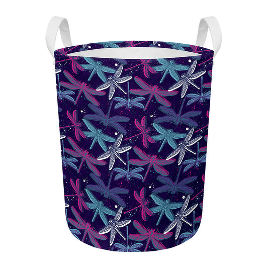 Trippy Dragonfly Pattern Print Round Laundry Basket