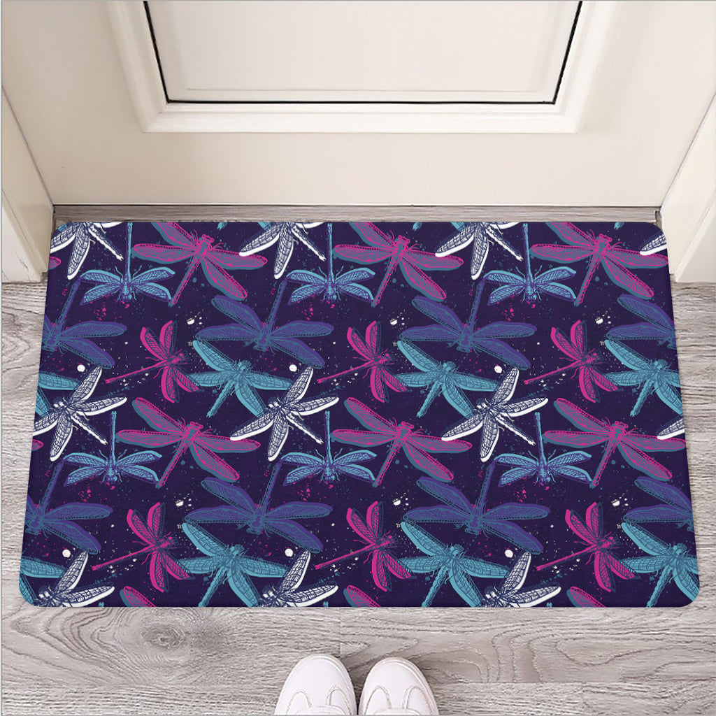 Trippy Dragonfly Pattern Print Rubber Doormat