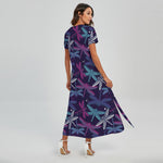 Trippy Dragonfly Pattern Print Short Sleeve Maxi Dress