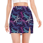 Trippy Dragonfly Pattern Print Side Slit Mini Skirt