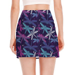 Trippy Dragonfly Pattern Print Side Slit Mini Skirt