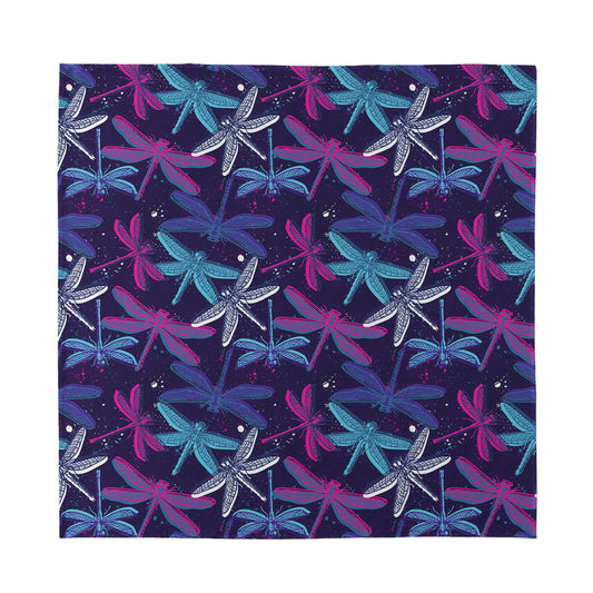 Trippy Dragonfly Pattern Print Silk Bandana