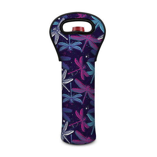 Trippy Dragonfly Pattern Print Single Neoprene Wine Tote
