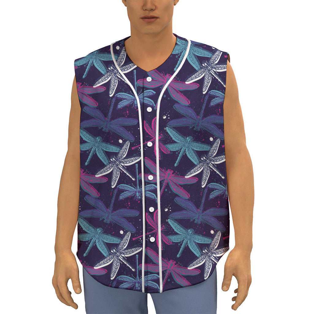 Trippy Dragonfly Pattern Print Sleeveless Baseball Jersey
