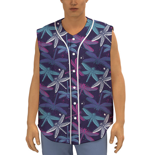 Trippy Dragonfly Pattern Print Sleeveless Baseball Jersey